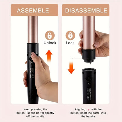Ceramic Curling Iron Set 5-in-1 with Interchangeable Barrels & Heat Brush – Professional Hair Curler Wand Styling Kit for Long-Lasting Waves & Curls, All Hair Types Women, Includes Heat Gloves & Clips