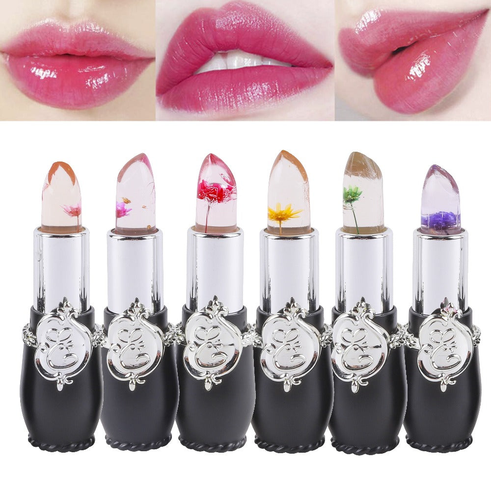 Color Changing Lip Balm Set 6PCS Flower Jelly Lipstick Thermostat Tinted Moisturizing Peach Flavor - Glossy Natural Look Lip Care Gift for Women Girls Pink Black