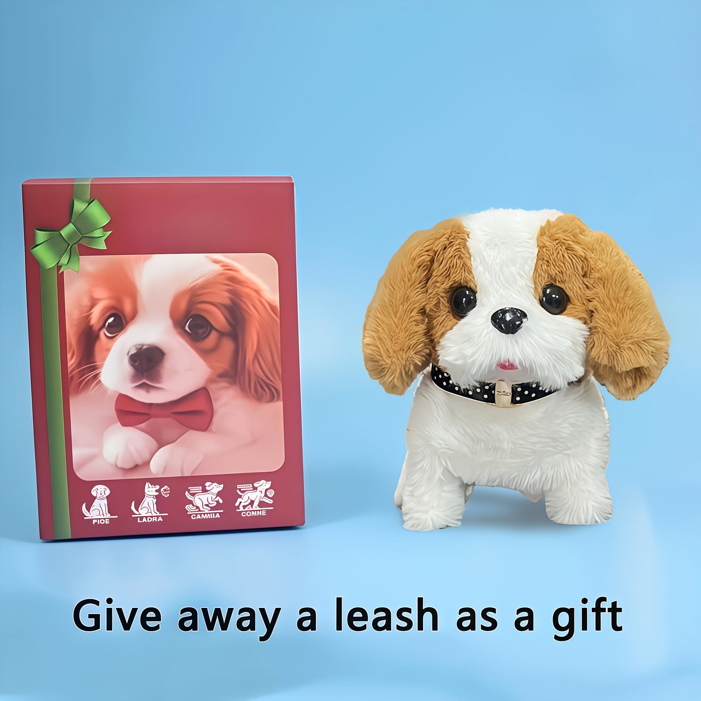 Walking Barking Robot Dog Toy for Adults Teens – Soft Plush Biomimetic Puppy with Expressive Eyes, One-Button Control, Gift Box Option | Desk & Home Companion | Brown White Red