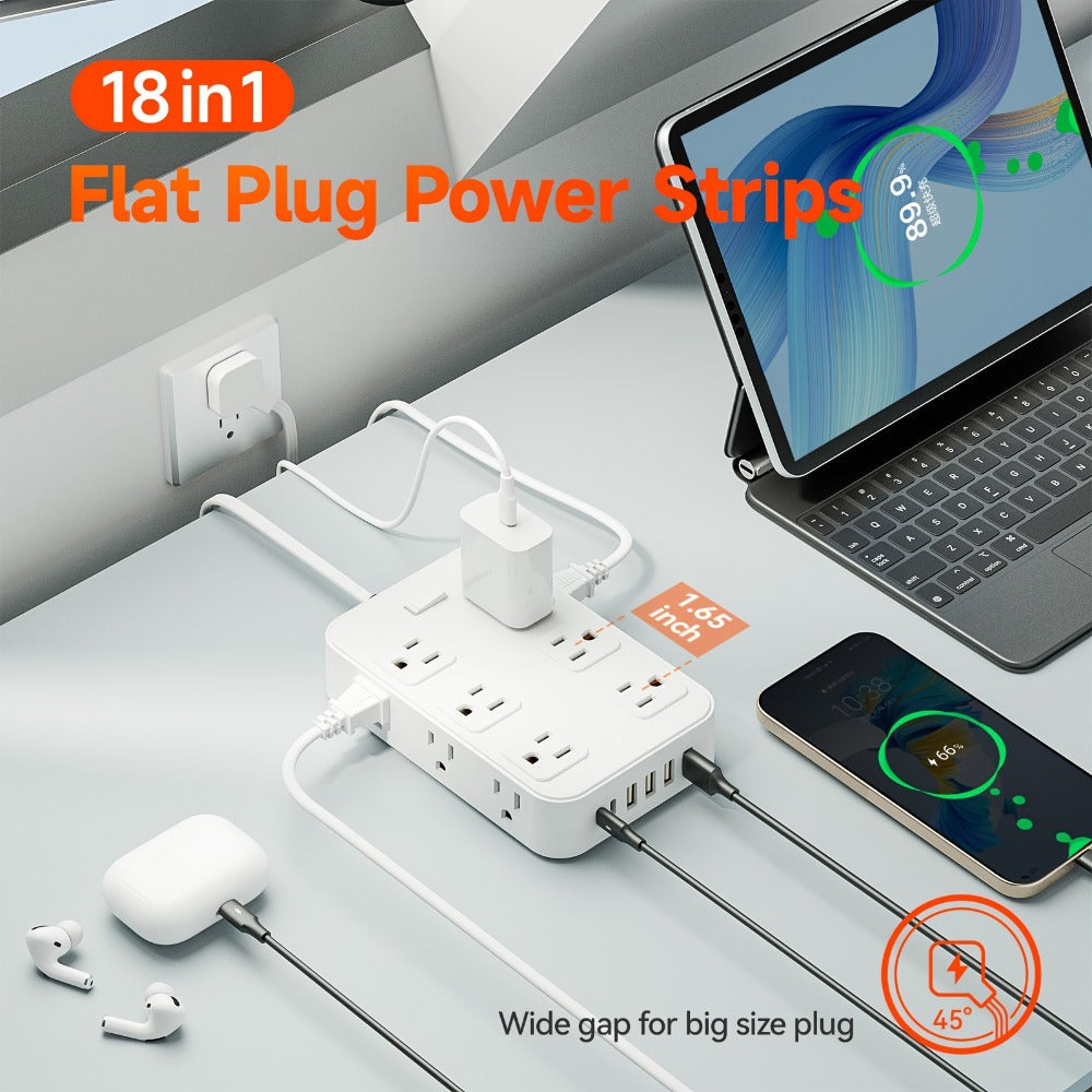 Surge Protector Power Strip 18-in-1 with 12 Wide-Spaced AC Outlets, 4 USB-A, 2 USB-C and Master Switch