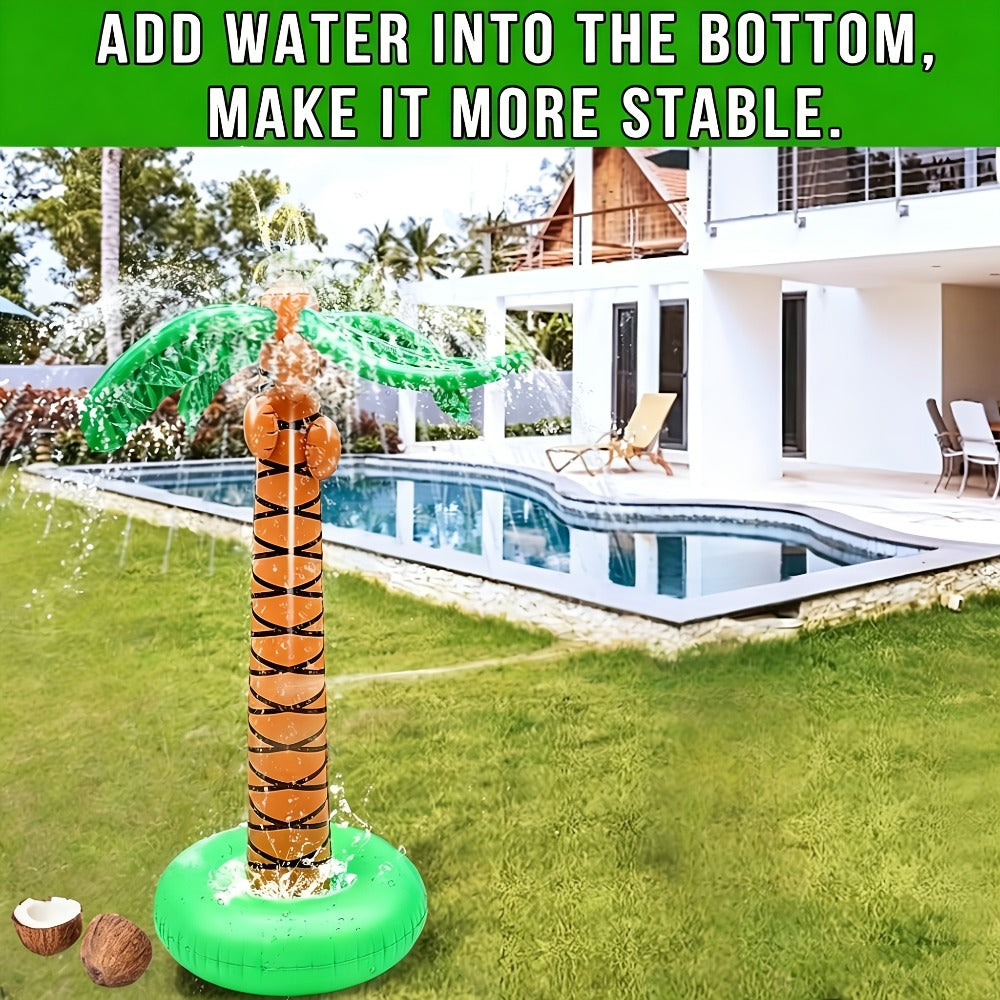 61-Inch Inflatable Palm Tree Sprinkler with 360-Degree Water Spray, Hose Connector and Mixed Tropical Colors