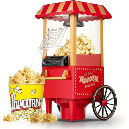 Carnival Cart Hot Air Popcorn Maker in Red with Single On-Off Switch and Compact Countertop Design