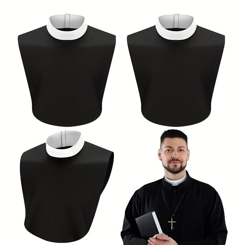 Clergy Collar Costume Bib Set, Three-Pack in Black and White with Hook-and-Loop Neck Fasteners