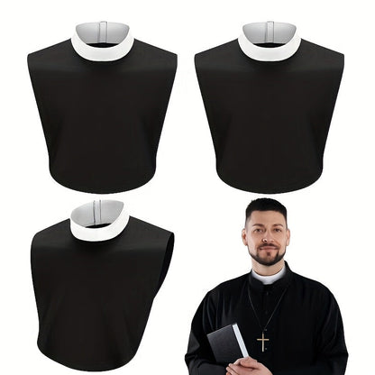 Clergy Collar Costume Bib Set, Three-Pack in Black and White with Hook-and-Loop Neck Fasteners