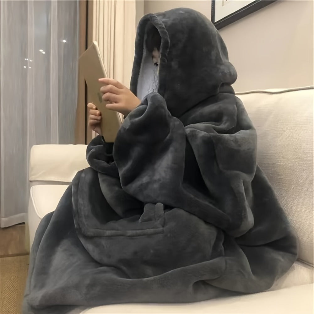Pile-Texture Wearable Blanket Hoodie with Kangaroo Pocket and Four Pumpkin, Moon or Sock Bundle Styles