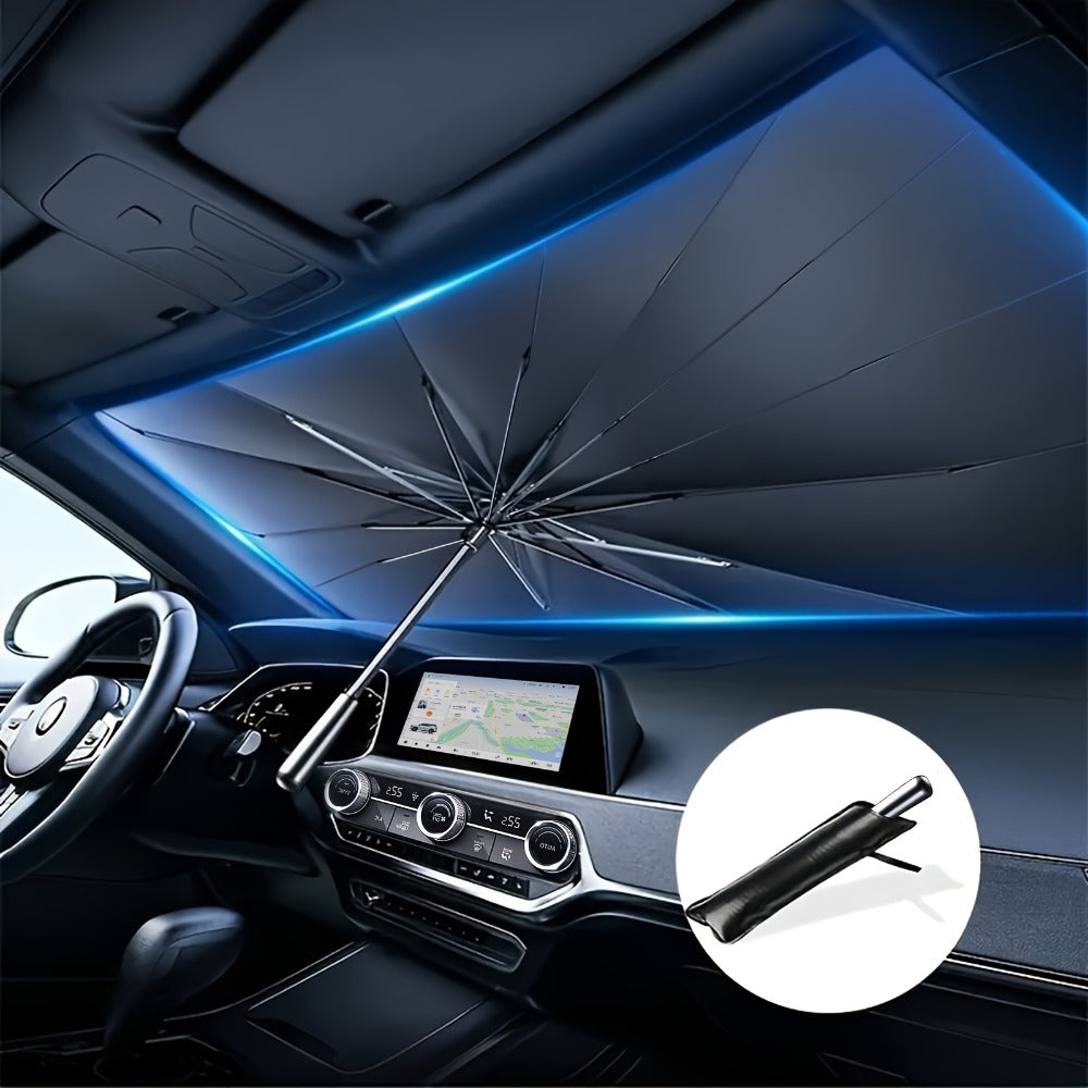 Windshield Sun Shade UV Protection | Auto Open & Fold One-Button, Fiberglass Skeleton, Opaque Insulation, Fits Most Cars SUVs Trucks, Front Window Visor Heat Blocker