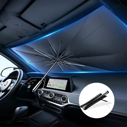 Windshield Sun Shade UV Protection | Auto Open & Fold One-Button, Fiberglass Skeleton, Opaque Insulation, Fits Most Cars SUVs Trucks, Front Window Visor Heat Blocker