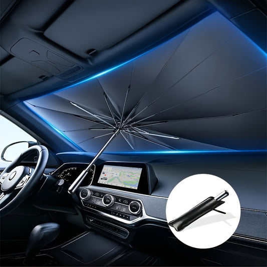 Windshield Sun Shade UV Protection | Auto Open & Fold One-Button, Fiberglass Skeleton, Opaque Insulation, Fits Most Cars SUVs Trucks, Front Window Visor Heat Blocker