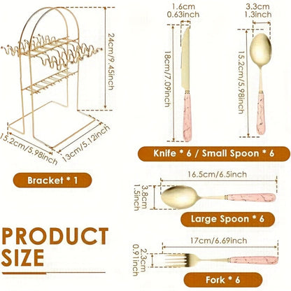 Marble Pattern Cutlery Set 24pcs - Dinner Forks Soup Spoons Teaspoons for Home Hotel Restaurant