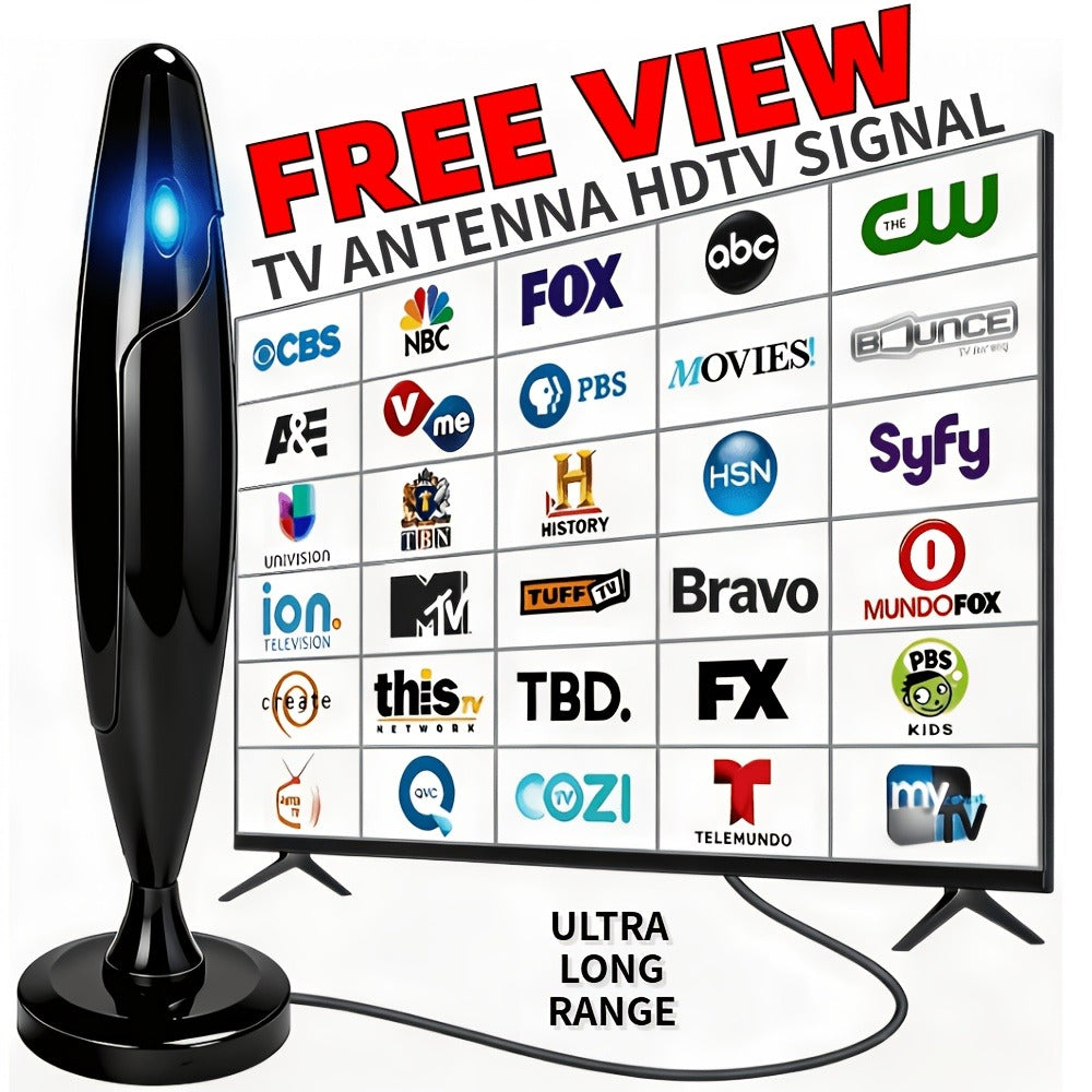 AI Smart TV Antenna Indoor with Signal Booster Amplifier – 4K 1080P HD, Digital Tuner, Range Extender, Home Theater & Streaming Compatible, Ultra Signal Pro
