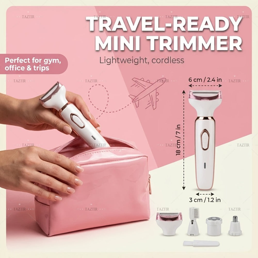 Electric Shaver 4-in-1 Women’s Grooming Kit with USB Charging for Face, Nose, Legs, Underarms and Bikini