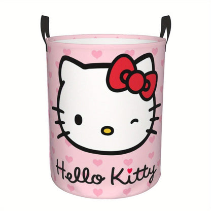 Collapsible Laundry Hamper with Bow Cat Prints, Two Handles and 40 x 50cm Size in Nine Pattern Options