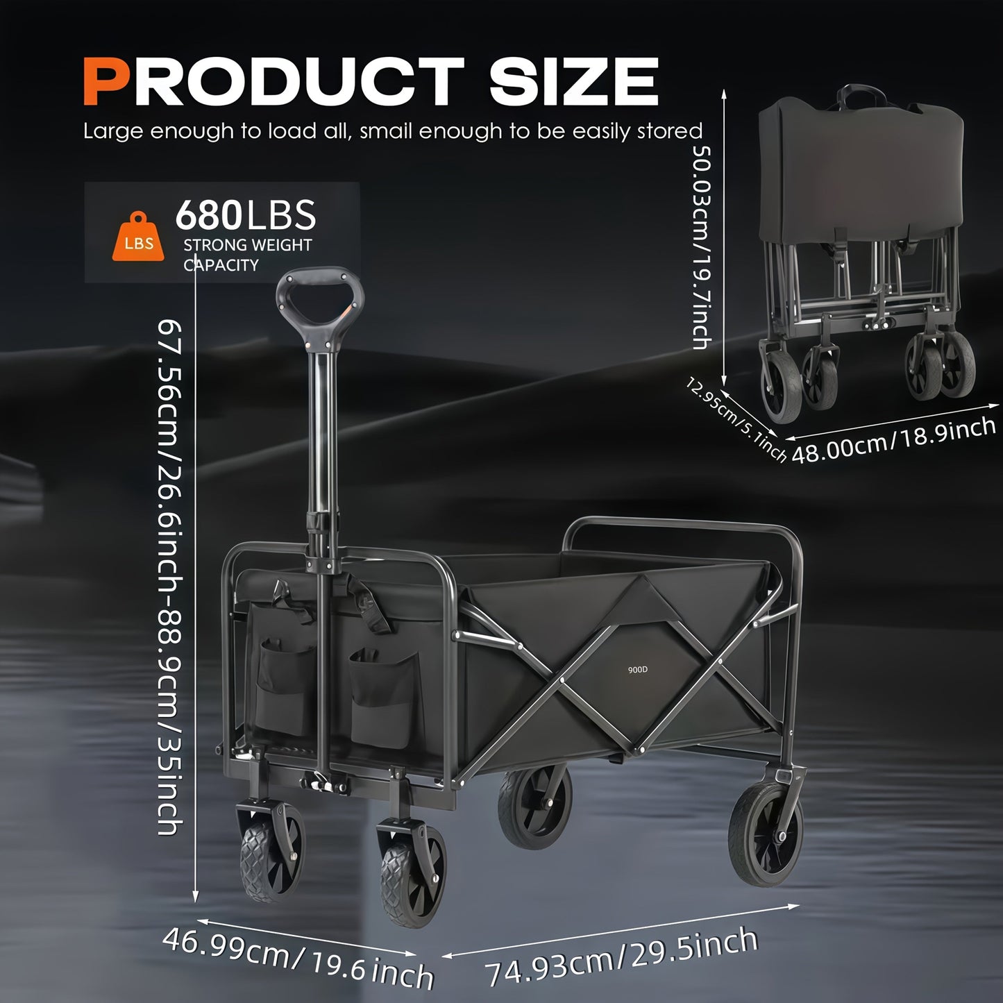 Folding Wagon Heavy Duty | Garden Cart Beach Wagon Camping Utility Outdoor Cart