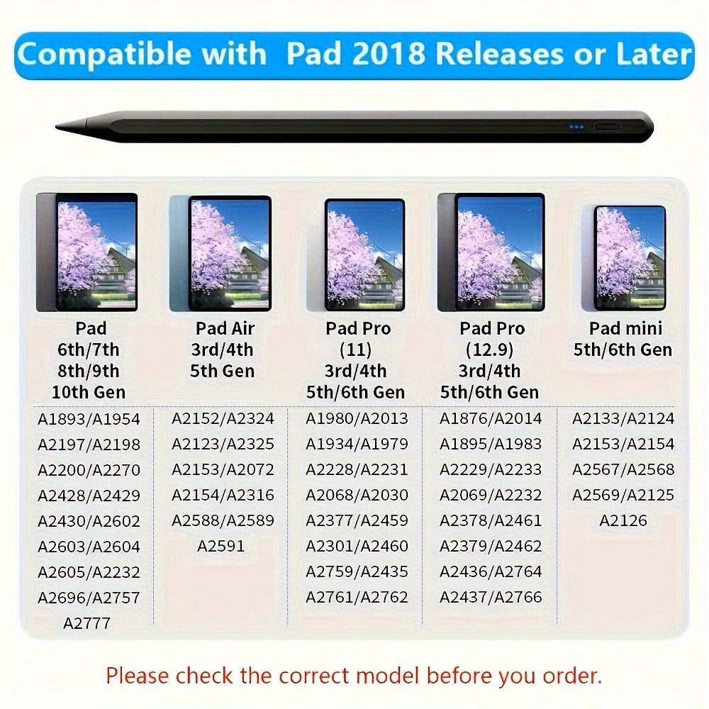 Rechargeable Stylus Pen for Listed 2018–2024 iPad Models with Magnetic Storage, Tilt Response and Four Color Bundles