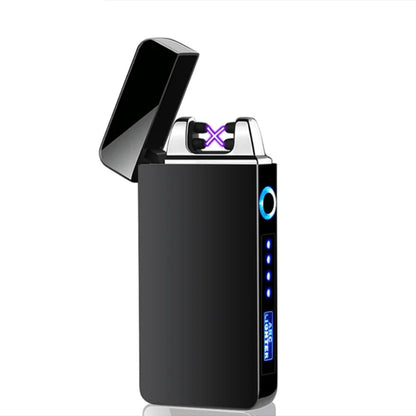 Flip-Top Dual-Arc Electric Lighter with Power Display in Three Black and Blue Color Options