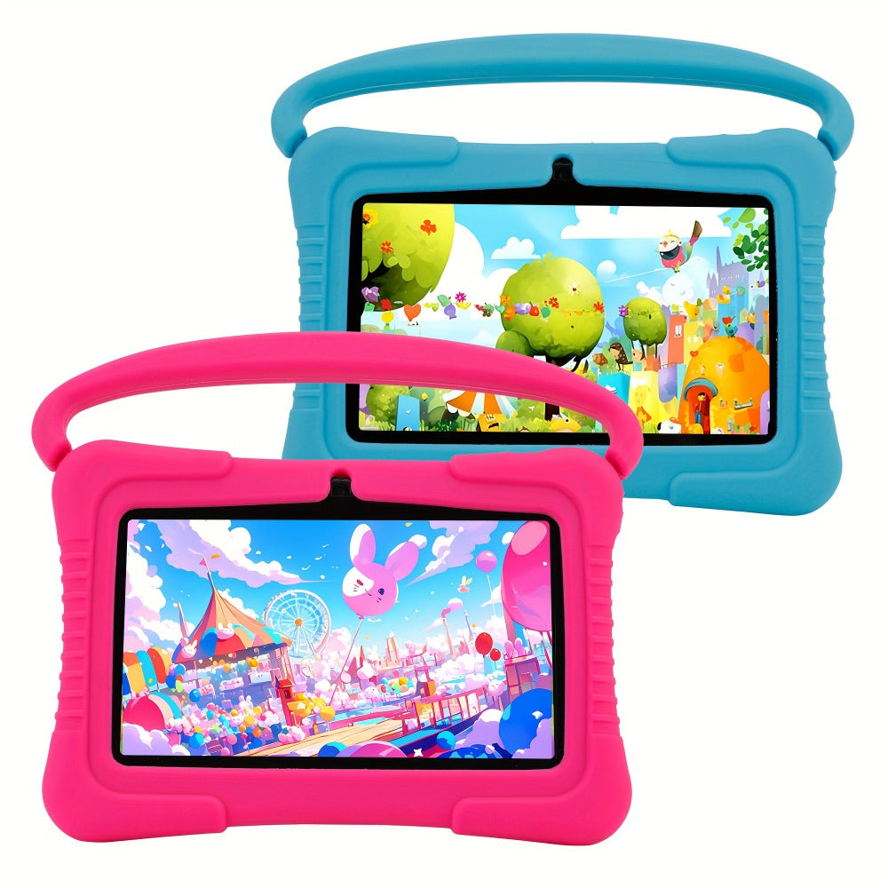 Kids Tablet 7 Inch Android 2GB RAM 16GB with Eye Protection Screen, Dual Camera, Silicone Case & Parental Controls – WiFi Learning Tablet Gift for Boys & Girls Ages 3-10, Pink / Light Blue