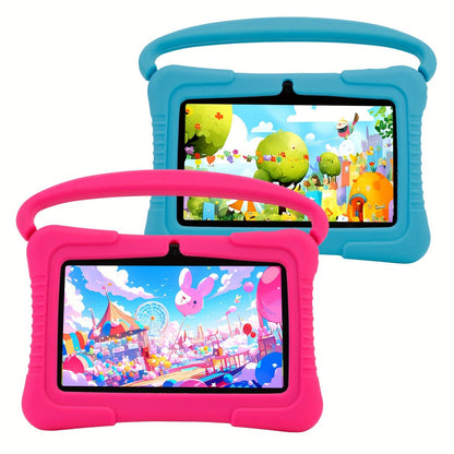 Kids Tablet 7 Inch Android 2GB RAM 16GB with Eye Protection Screen, Dual Camera, Silicone Case & Parental Controls – WiFi Learning Tablet Gift for Boys & Girls Ages 3-10, Pink / Light Blue