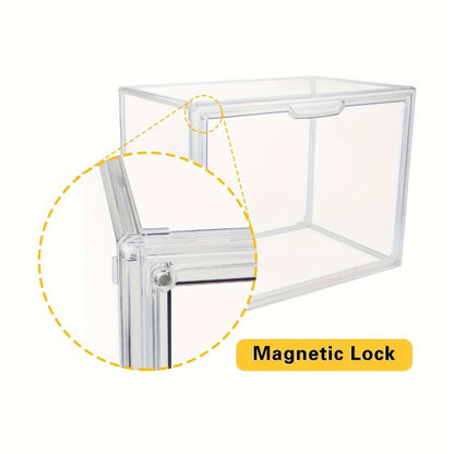 XL Clear Stackable Acrylic Storage Bin with Magnetic Lid, 50L Foldable Display Organizer in One- or Two-Piece Options