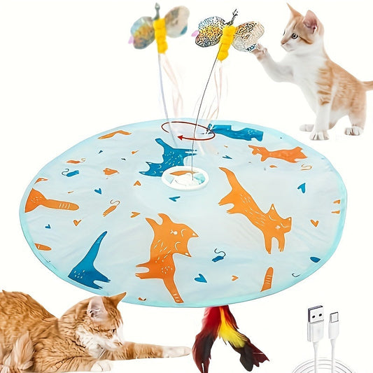 Interactive Cat Toy Electric Motion Activated 2-in-1 Rotating Butterfly & Feather Wand - USB Rechargeable 1200mAh Auto Shut-Off 3 Speed Modes Indoor Cat Exercise Toy by Valonii