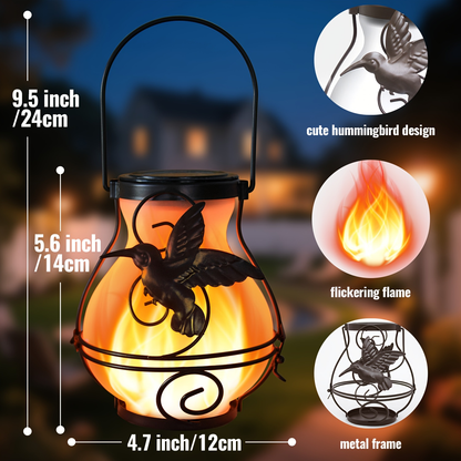 Solar Outdoor Lights Hummingbird Flickering Flame Hanging Lanterns, IP44, 2- or 4-Pack for Yard Decor