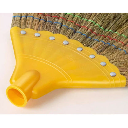 Extra-Long Miscanthus Broom with Soft Full-Length Bristles and Yellow Wrapped Handle for Home Sweeping