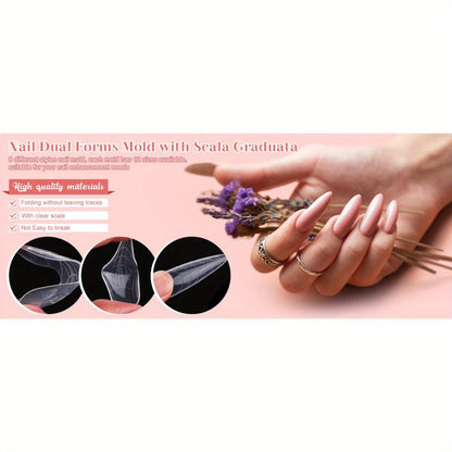 Poly Gel Nail Extension Form Kit - 192pcs Dual Forms, 96pcs Reusable Pads, 8 Shapes Acrylic Mold, Brush Pen