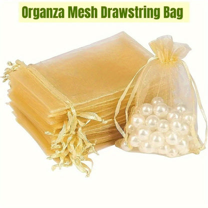 Organza Drawstring Gift Bags, 200-Piece Mixed-Color Set in 2.76 x 3.54 or 3.94 x 5.90 Inch Sizes for Favors and Jewelry