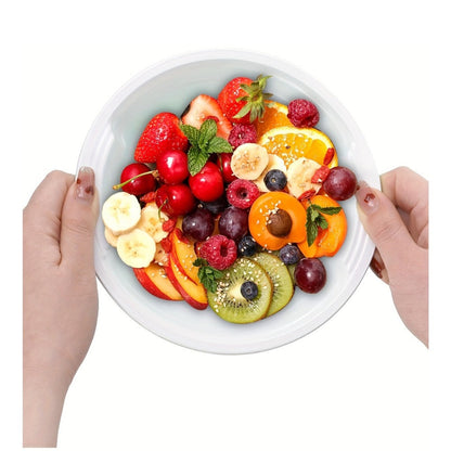 Striped 13-Ounce Disposable Plastic Serving Bowls with Side Handles, 120-Piece Red, Yellow or Green Packs