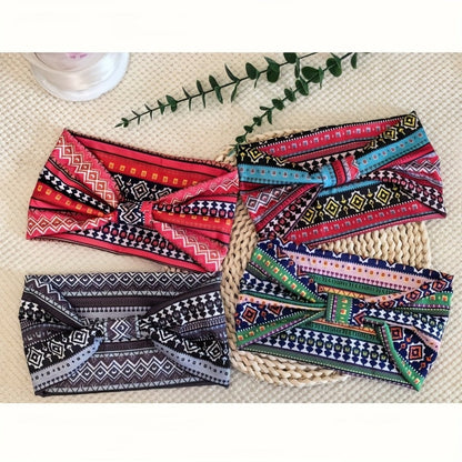 Eight Wide Knotted Headbands with Mixed Paisley and Geometric Patterns in One Image-Bound Set