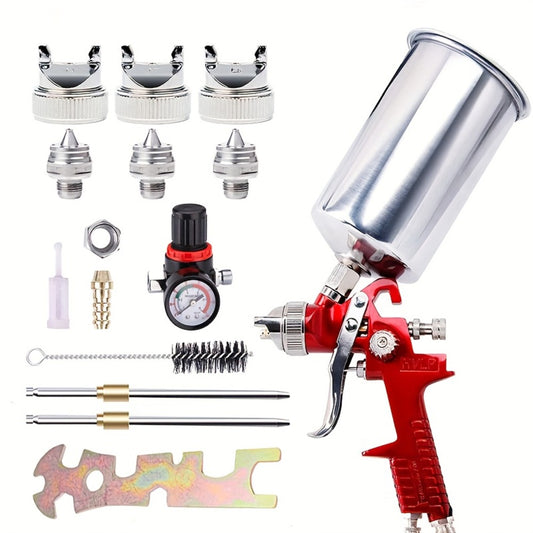 Gravity Feed Air Spray Gun Kit – 3 Nozzles (1.4/1.7/2.0mm), HVLP Auto Paint Gun for Car, Furniture & Wall Spraying (Red)