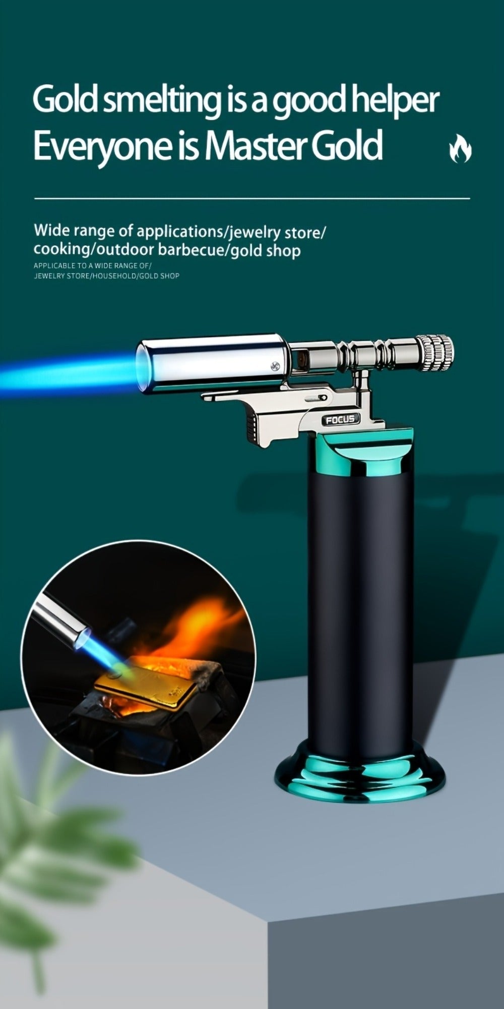 Refillable Torch Lighter Windproof, Adjustable Flame Culinary Kitchen Torch for Creme Brulee Searing BBQ Camping, Butane Refillable Direct Flame Torch Gun, Gas Not Included, Multiple Colors