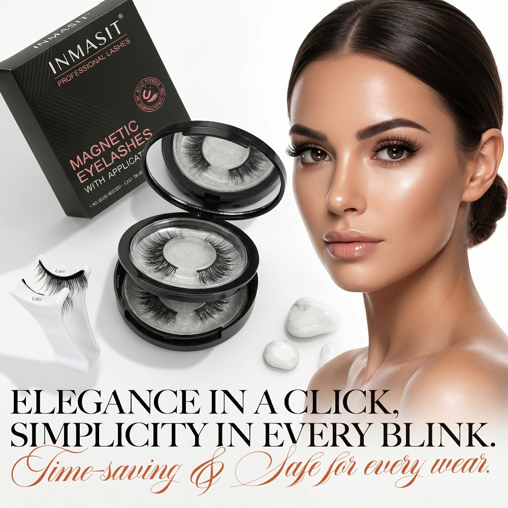 INMASIT Magnetic False Eyelashes Set with Round Storage Case and Applicator in Black or Pink