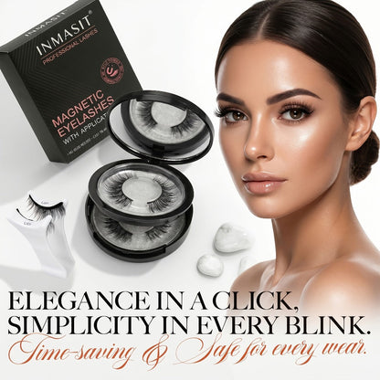 INMASIT Magnetic False Eyelashes Set with Round Storage Case and Applicator in Black or Pink