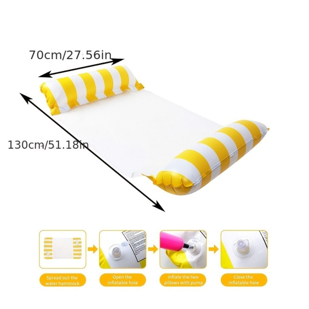 Striped Inflatable Pool Float Hammock Set with Mesh Center and Three-, Eight- or Five-Color Pack Options