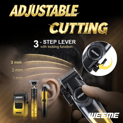 4-Piece Grooming Kit for Men USB Rechargeable Electric Shaver Beard Trimmer Nose Hair Trimmer Hair Clipper System with 8 Guide Combs Gradient Golden Gift for Dad Boyfriend Husband Holiday Travel