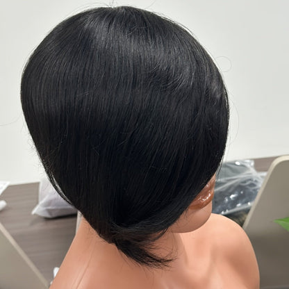 Layered Pixie Human Hair Wig with Side Bangs in #4 Brown, #99J Burgundy or #1 Black Color Options