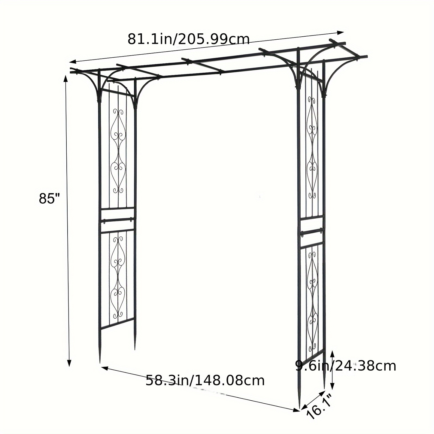Flat Top Iron Garden Arch 16mm Tube Rustproof Climbing Rose Trellis