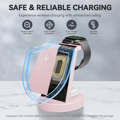 3-in-1 Wireless Charging Dock Multi-Color Fast Charge for iPhone 17 16 15 14 13 12 11 Pro Max, Apple Watch Ultra 2 Series 10 9 8 7 6 SE, AirPods 4 3 2 Pro & Samsung Galaxy – Black Blue Pink U1 U2