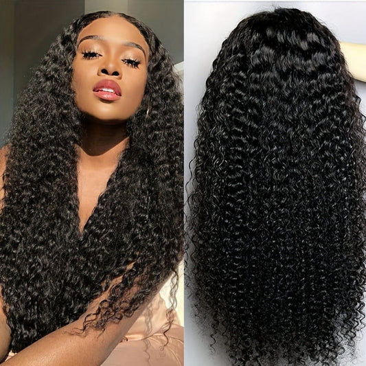 Kinky Curly Wig Human Hair 4x4x1 Lace Closure Brazilian Remy 180% Density Pre Plucked Natural Black Lace Front Wig for Black Women 12-22 Inch Protective Style