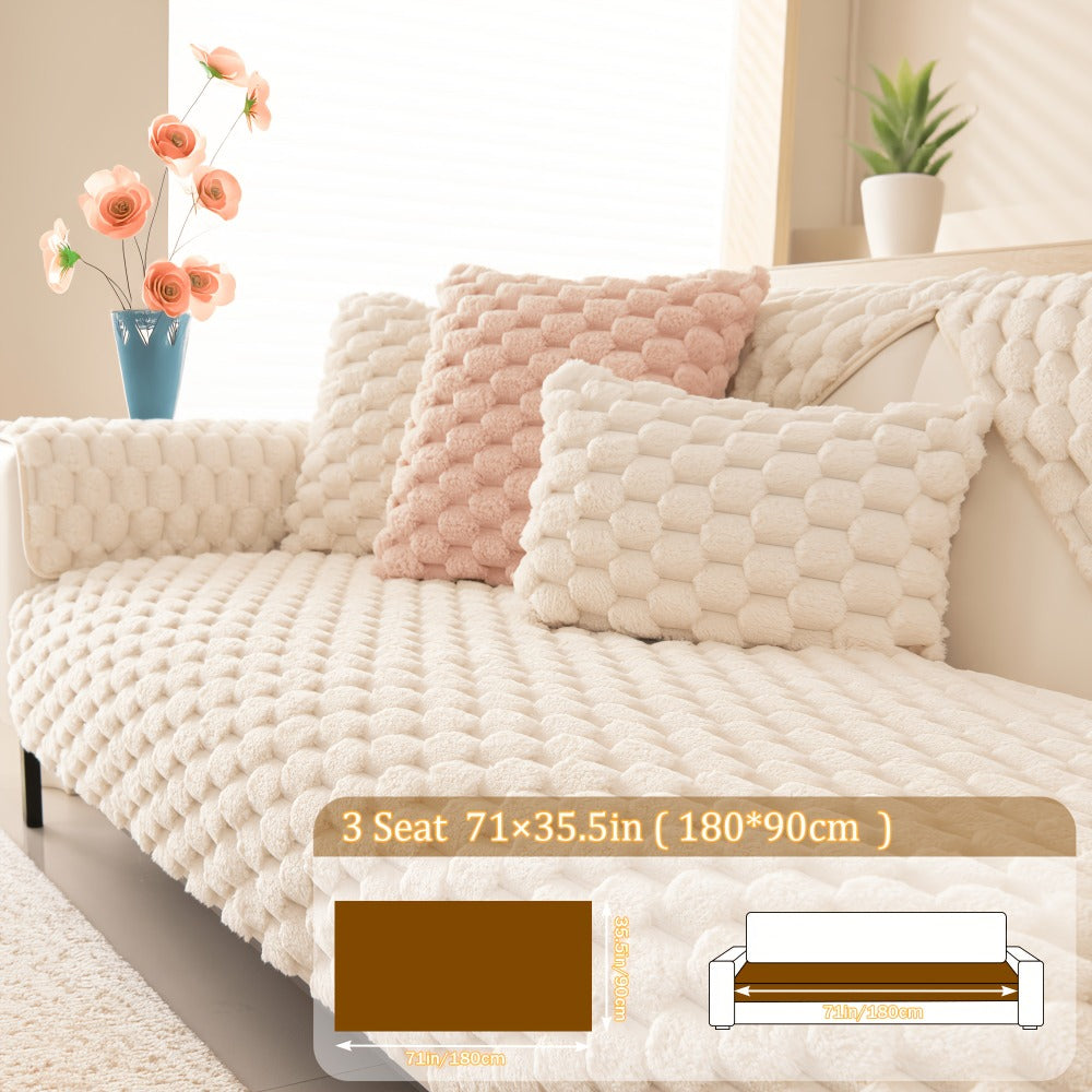 Sofa Cover 35.5-Inch Fuzzy Polyester Single-Piece Pad with Silicone Non-Slip Backing for 2 to 4 Seats