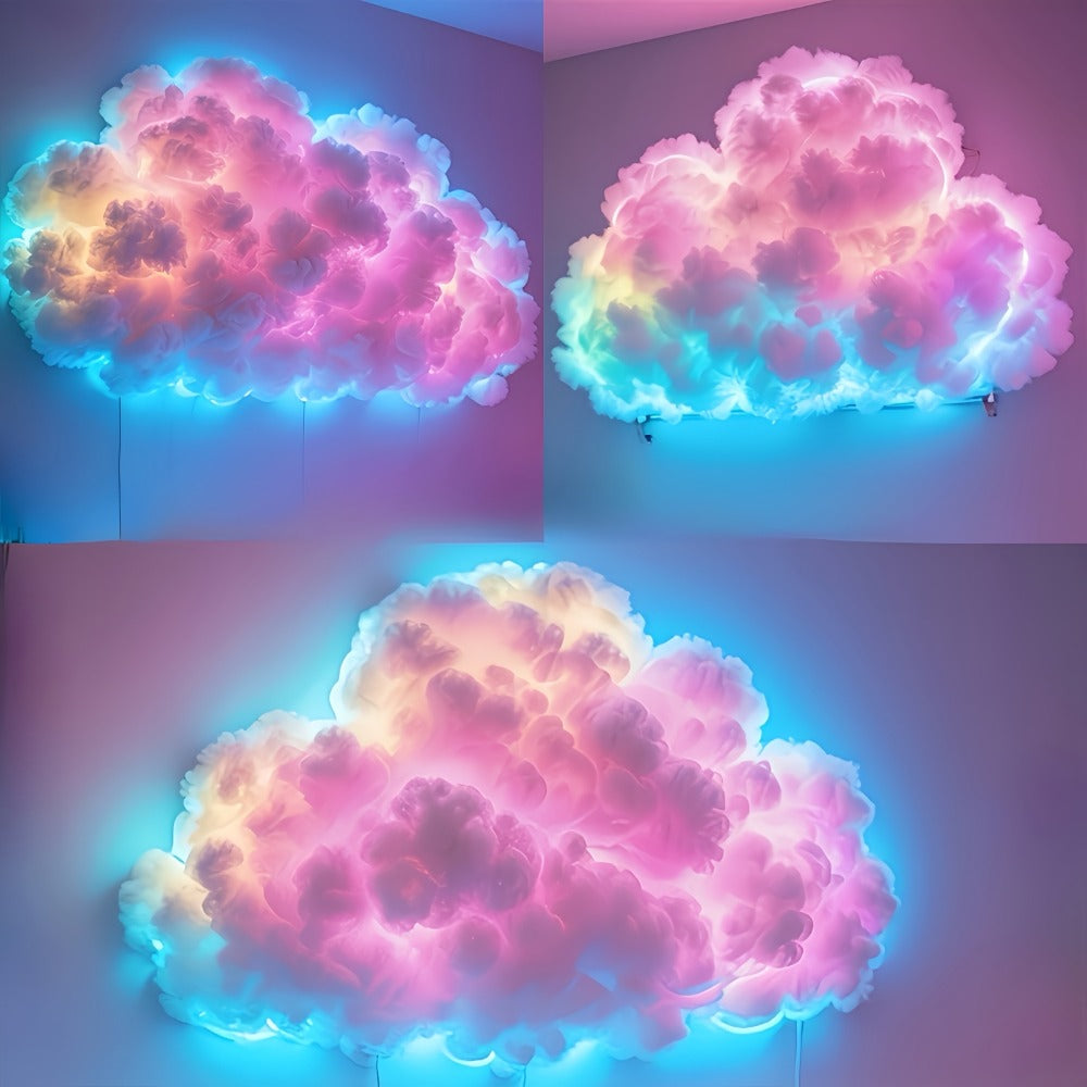 Cloud-Shaped Wall Light Kit with 140cm Color Light String, Cloud Material and Adhesive Pieces