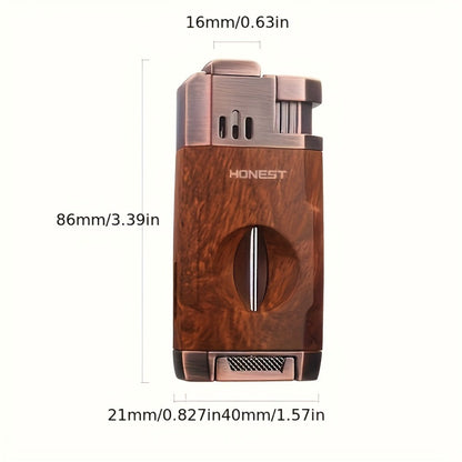 Cigar Torch Lighter with V-Shaped Cigar Cutter Built-in Clip Dual Windproof Jet Flame Visible for Entryways, Bedrooms and Living Spaces