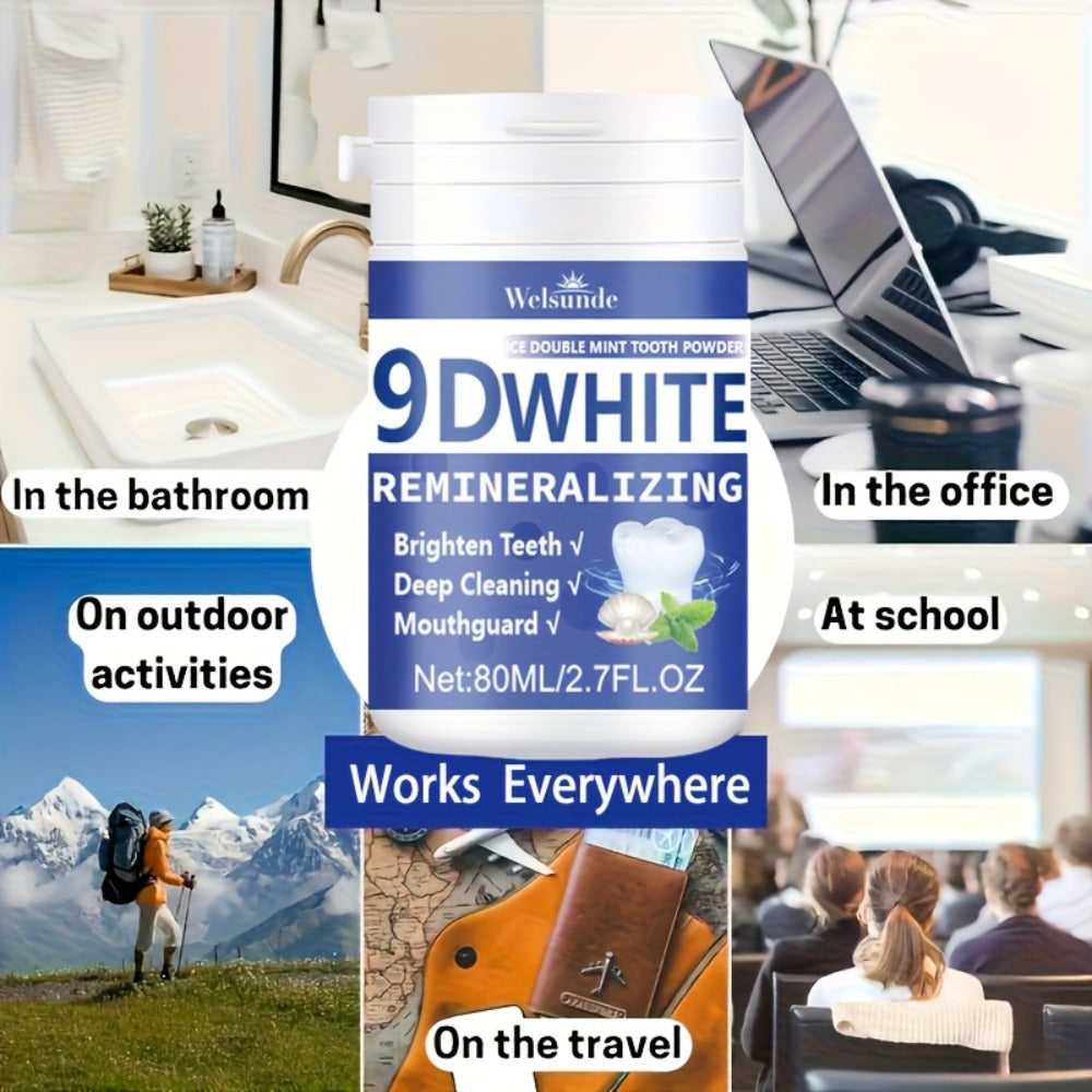 Teeth Whitening Tooth Powder 3-Pack – 9D White Deep Cleaning Dental Powder with Fresh Mint Flavor, 80ml Each, Removes Stains, Freshens Breath, Travel-Friendly Daily Dentifrice for Women and Men