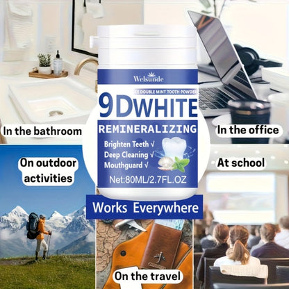 Teeth Whitening Tooth Powder 3-Pack – 9D White Deep Cleaning Dental Powder with Fresh Mint Flavor, 80ml Each, Removes Stains, Freshens Breath, Travel-Friendly Daily Dentifrice for Women and Men