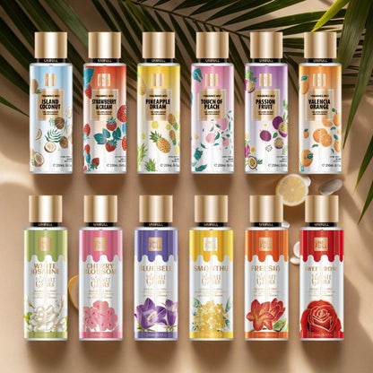UNIFULL Fragrance Body Mist, 250ml Spray Bottle with Gold-Tone Cap in Twelve Floral and Fruit Scents