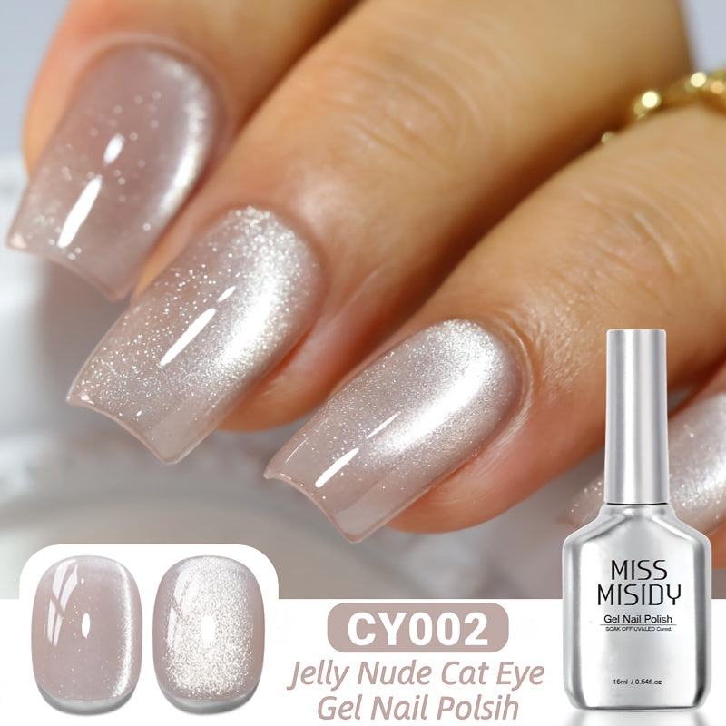 Gel Nail Polish CY002 Ice-Clear Nude Magnetic Cat-Eye with Shimmer Stripe and Glossy Finish for UV/LED Nail Art