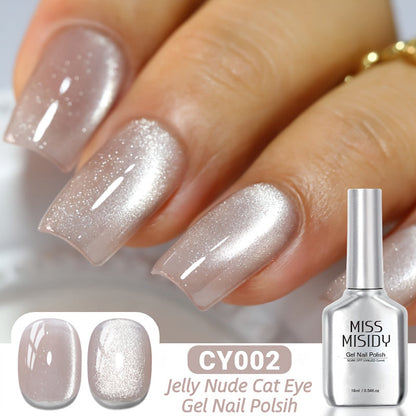 Gel Nail Polish CY002 Ice-Clear Nude Magnetic Cat-Eye with Shimmer Stripe and Glossy Finish for UV/LED Nail Art