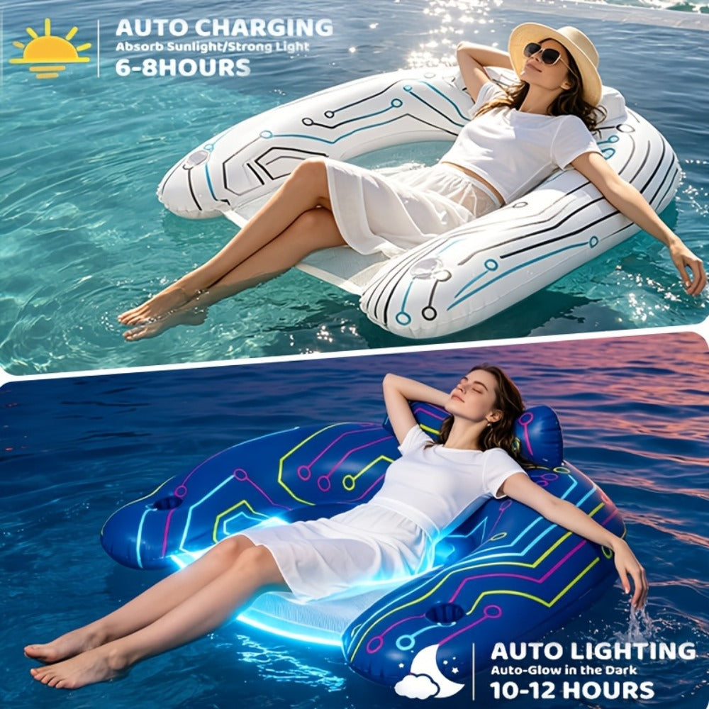 Pool Float U-Shaped Chair Two-Pack with Mesh Center, Headrest, Built-In Cup Holder and Graphic Trim