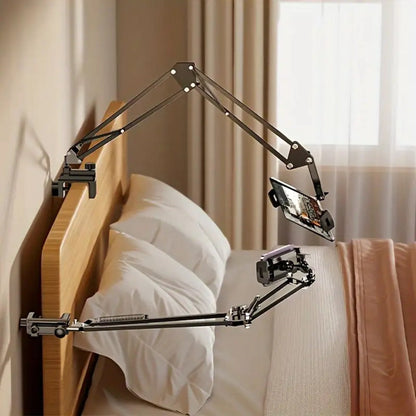 Desk-Clamp Phone and Tablet Holder with Long Articulating Arm, Rotating Device Clamp and Exact Universal Option