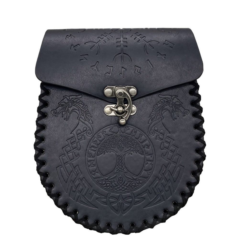 Costume Accessories Faux Leather Medieval Belt Pouch with Five Embossed Design Options in Brown or Black